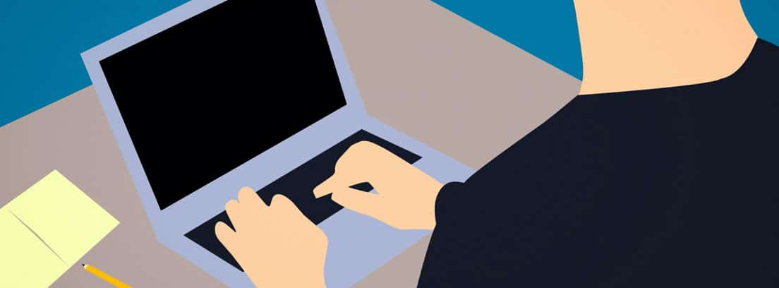Ilustración que muestra a un trabajador freelance o autónomo en un ordenador