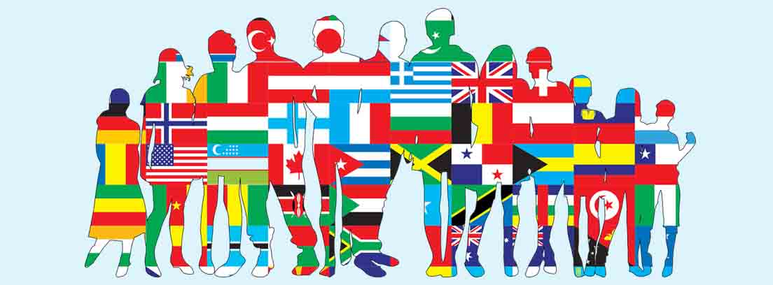 Dibujo de personas realizado con distintas banderas