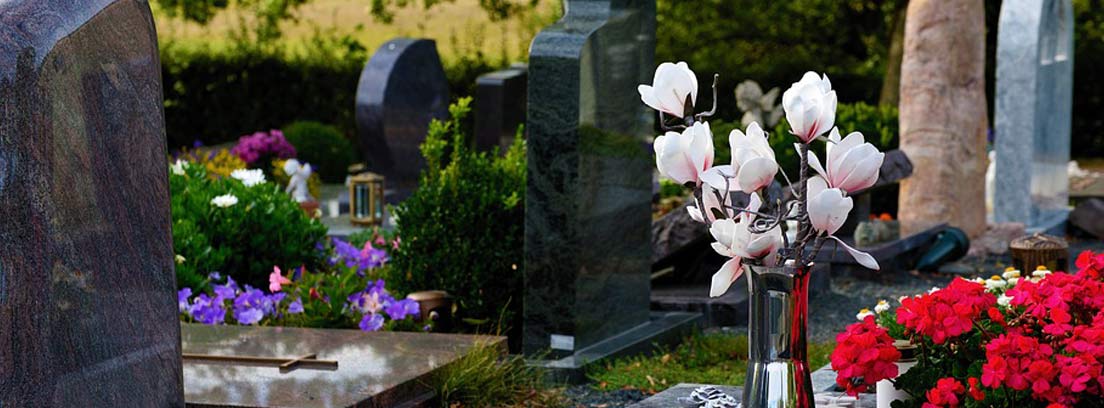 tumbas con flores en un cementerio