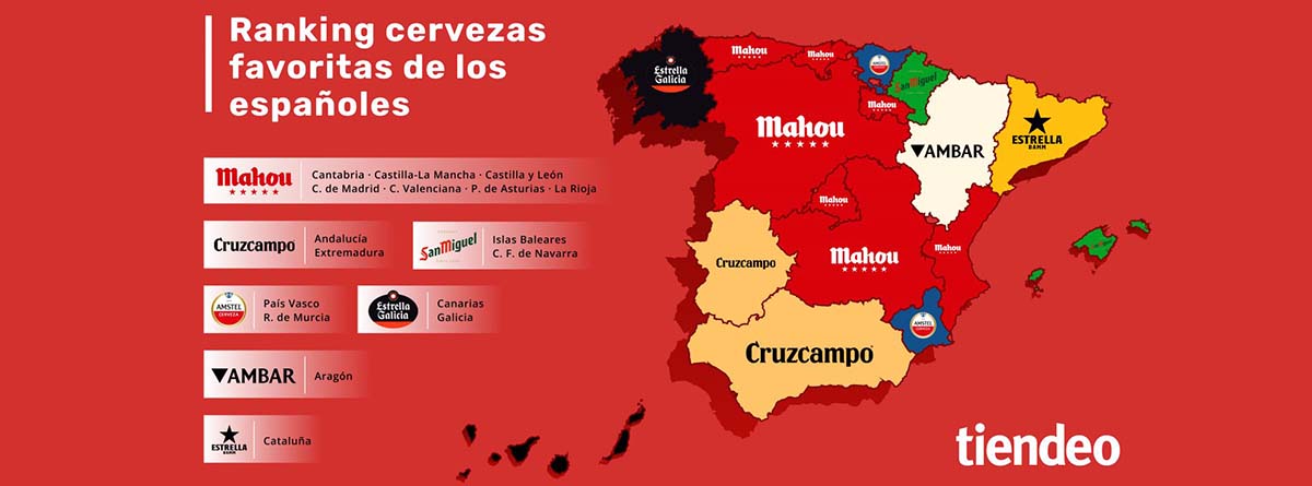 Mapa de las marcas de cerveza preferidas en España