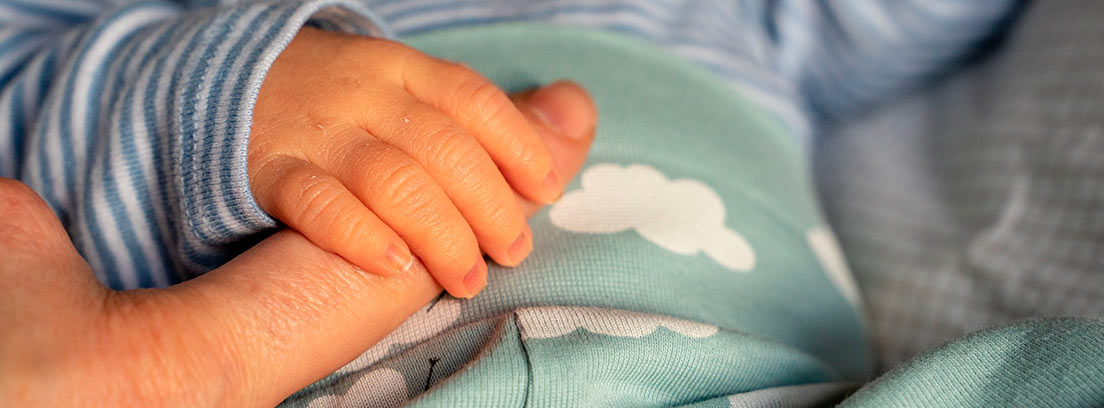 Mano de bebé sujetando un dedo de adulto