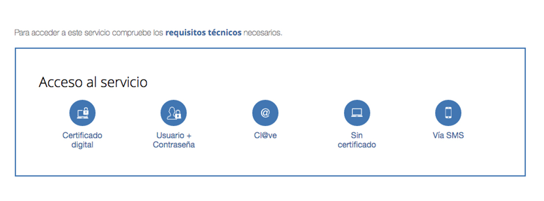 Captura de pantalla de los requisitos de acceso