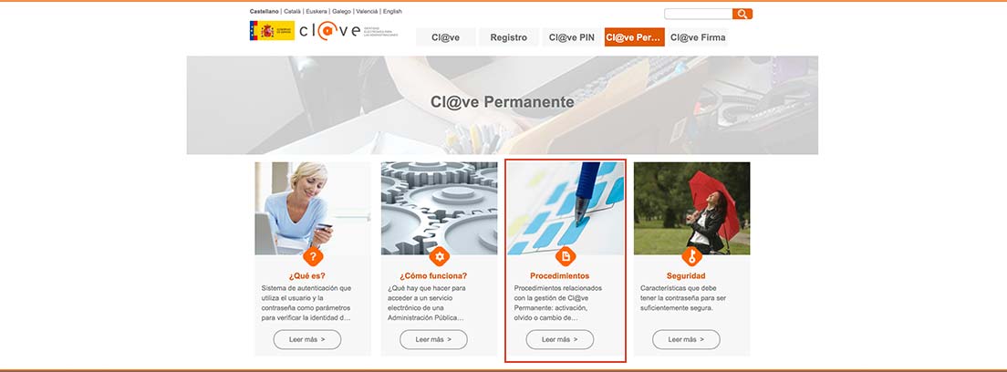 Captura de pantalla de la web clave.gob.es