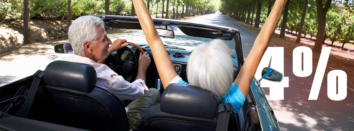 Personas mayores en un coche descapotable