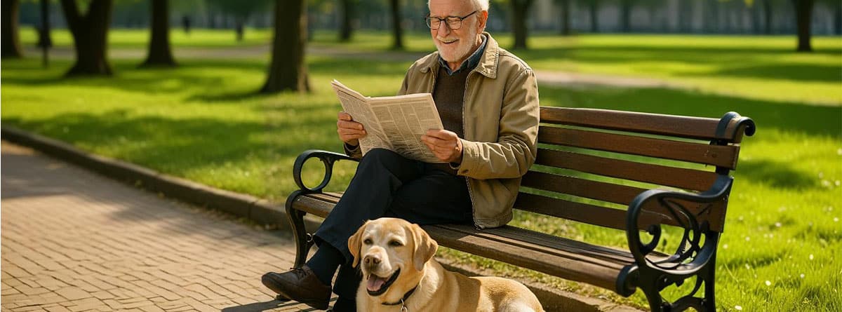 Brecha de ge╠ünero_1 Hombre con un perro sentado en un banco